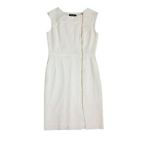 Ellen Tracy White Sleeveless Sheath Dress Front Gold Zipper Size 4 Workwear